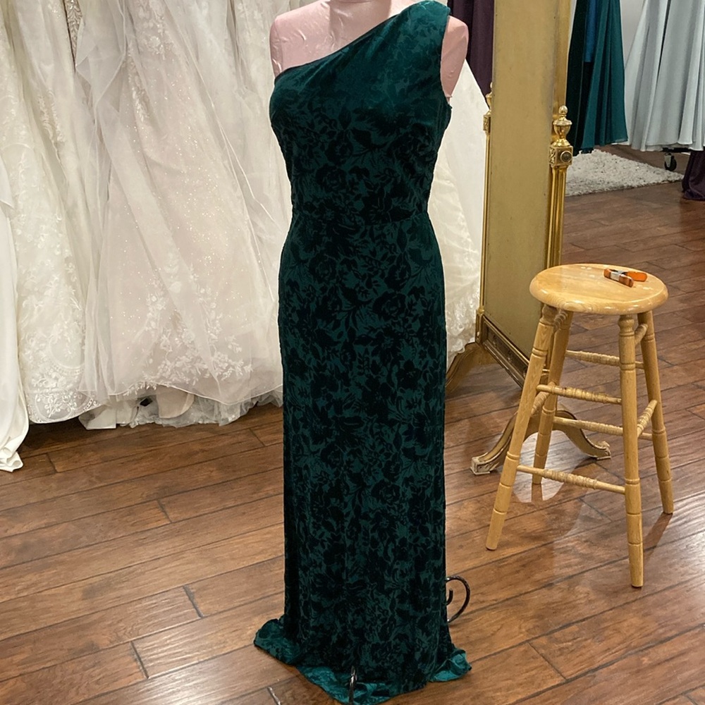 Emerald Floral Velvet Mori Lee One ShoulderBridesmaid style#21798